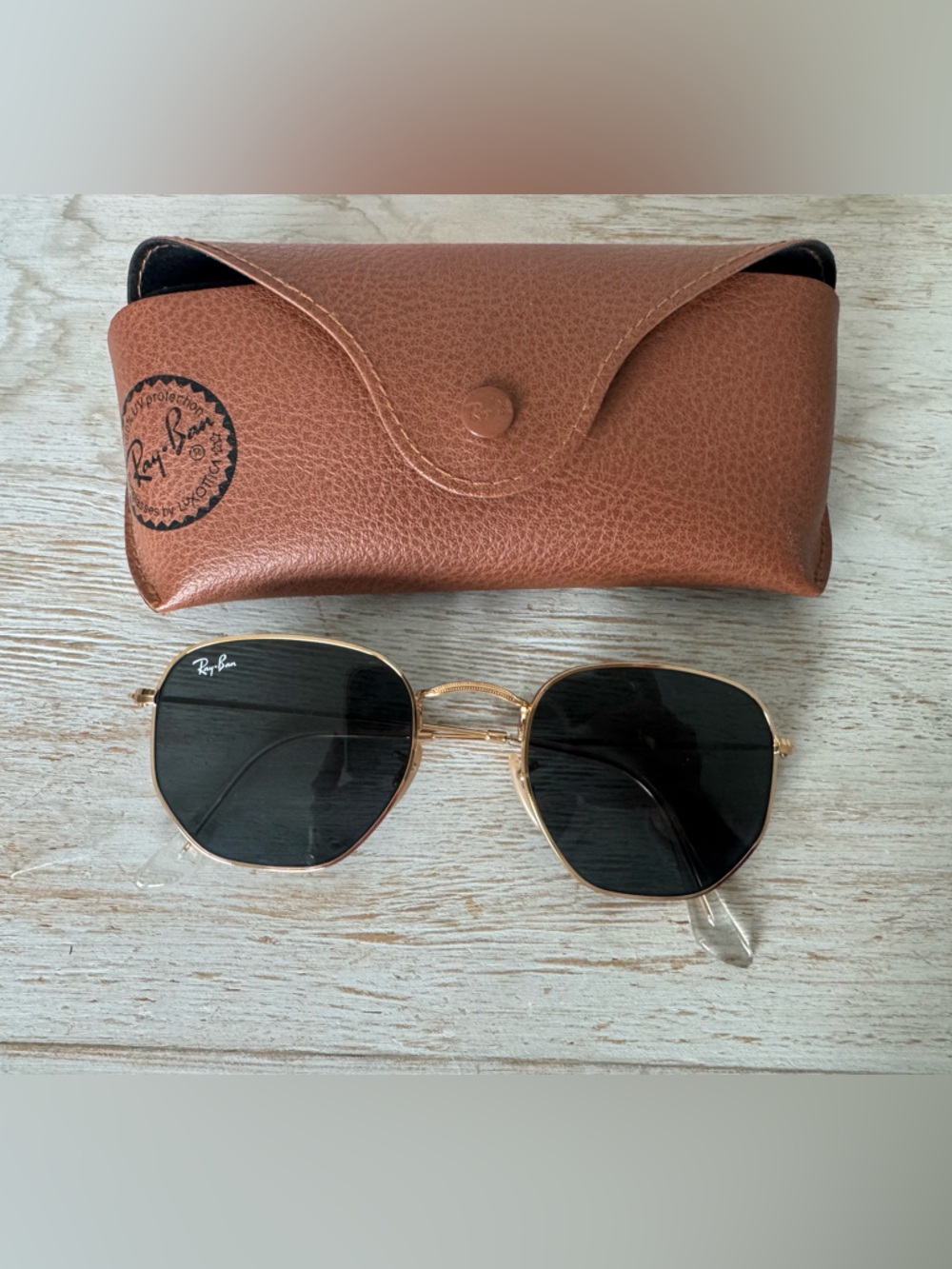 Ray-Ban Gold Frame Sunglasses and Brown Case